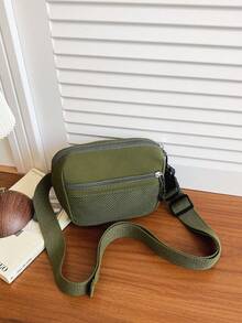 Lightweight Nylon Small Square Bag, Minimalist Mesh Compartment Crossbody Bag, Adjustable Wide Strap Outdoor Casual Phone Pouch, Suitable For Daily Use - A - View 2