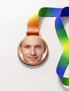 1pc Custom Photo Medal With Rainbow Gradient Ribbon, Custom Face Picture Round Award Medal, Medal Souvenir For Game, Party, Family Competition Prize - Multicolor - View 7
