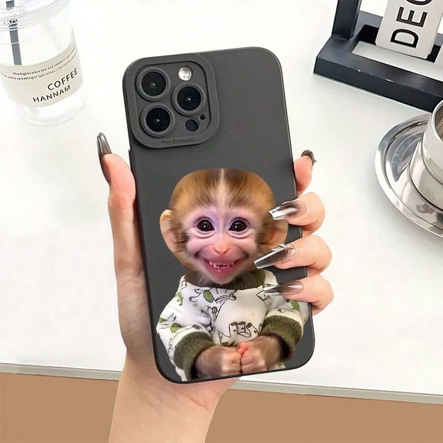 Protect Your Phone Soft Couple Phone Case With Creative Cute Monkey Treasure Pattern UV Printing For IPhone 17 17Air 17 Pro Max 16 15 11 12 13 14 Pro Max XR X/ XS 7 8 Plus 16E, Lightweight And Durable, Stylish Appearance, High-Quality Gift, Stylish - Black - View 1