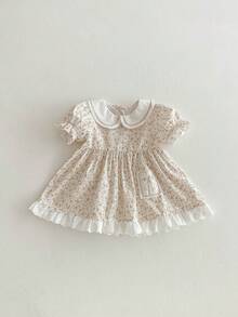 Miniweenns 1件女嬰夏季戶外休閒花卉短袖公主洋裝，1歲生日禮物 - 彩色 - 查看 11