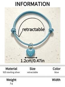 1pc Sweet & Fresh S925 Sterling Silver Blue Heart Enamel Pendant Bracelet, Versatile Daily Wear & Gift For Women - Heart-shaped Bracelet - View 12