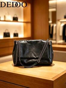 Dedoo Women's Shoulder Crossbody Bag, Rectangular Messenger Bag, Plaid Patchwork Texture, Double Chain Strap, Large Capacity, Campus Backpack, University Campus - Black - View 2