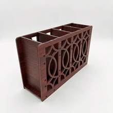 1pc 4-Compartment Wooden Hollow Floral Pattern Double-Sided Wood Grain Theme Remote Control Box, Pen Holder And Other Items Desktop Storage Box. Suitable For Kitchen And Home Decor Large Storage Space. Harvest Gift, Small Gift For Colleagues, Holiday Gift - Redwood - View 7