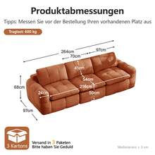 Ergonomic 3 Seat Orange Modular Sofa - Chenille Fabric For Living Room And Lounge - Orange 3 Seat - View 7