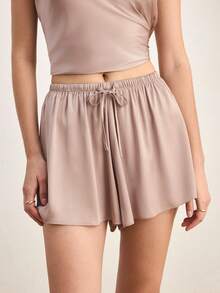 Ocili Leisure Silky Satin Comfortable Loose Long Sleeve Lapel Front Button Women's Pajama Top/Bottoms - Champagne - View 25
