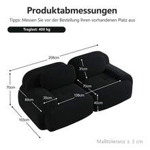 Modular Black 2 Seat Sofa Corduroy Fabric Modular Sofa No Frame For Living Room And Lounge - 黑色雙座 - 查看 11