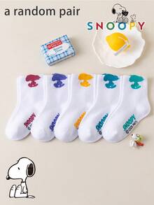 SNOOPY 1/5/10 أزواج جوارب سنوب للأطفال حتى منتصف الساق، جوارب أطفال بتصميم جاكار ملون بسيط ياباني بنمط جرو لطيف ومرح - متعدد الألوان - مشاهدة 12