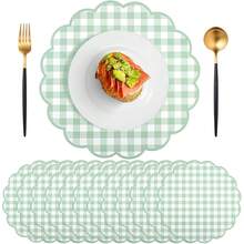 20/50Pcs 13.5 Inch Fan-Shaped Plaid Disposable Placemats, Suitable For Table Setting, Event Party, Wedding, Wedding Banquet, Birthday Decoration, 4 Colors Available - View 16