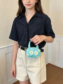 Fresh Daisy Print Mini Handbag With Detachable Chain Strap, Crossbody Coin Purse, Earphone Bag For Girls, Suitable For Daily Use - A - View 5