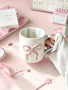 1pc 350ml Colorful Ceramic Mug, Bow Design, Suitable For Daily Use, Cold And Hot Drinks, Suitable For Various Occasions, Microwave , Dishwasher And Hand Washable, Suitable For Tea, Milk And Coffee, Great Gift - Multicolor - View 1