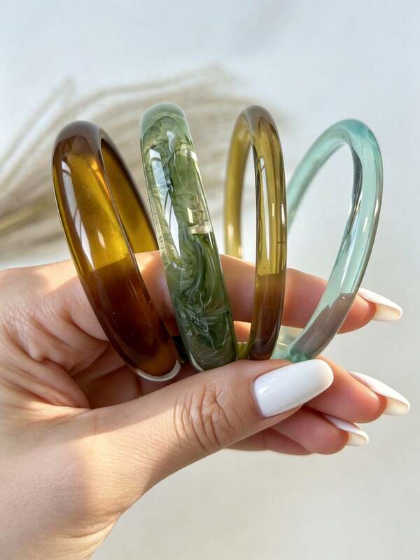 4 stuks elegante vintage ronde acryl armbanden voor dames, eenvoudig modieus ontwerp, geschikt voor casual kleding, perfect voor dagelijks gebruik en feestelijke gelegenheden
