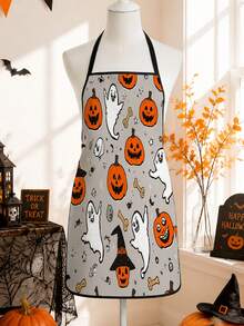 1pc 55*68cm Halloween Themed Printed Fashion Apron, Unisex Adult Chef Cooking Workwear, Suitable For Kitchen Cooking And Painting, Adjustable Waistband, Suitable For Kitchen Cooking, Gardening, Halloween And Christmas Costumes, Pumpkin Picking Outfit - Multicolor - View 2