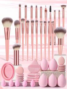 48Pcs Pink Rose Gold All-In-One Makeup Tools Set,22Pcs Professional Makeup Brushes,Multi-Size Makeup Sponges,Heart & Triangle Powder Puffs & Silicone Cleaning Bowl - Multicolor - View 12