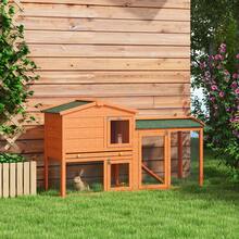 Rabbit Hutch 2 Levels Rabbit Hutch Made Of Fir Wood Winterproof Double-Decker House With Outdoor Enclosure Tub Ramp 150x45x85 Cm Rabbit Cage Outdoor Small Animal Hutch For Rabbits Guinea Pigs Orange, 150 X 45 X 85 Cm - Orange - View 3