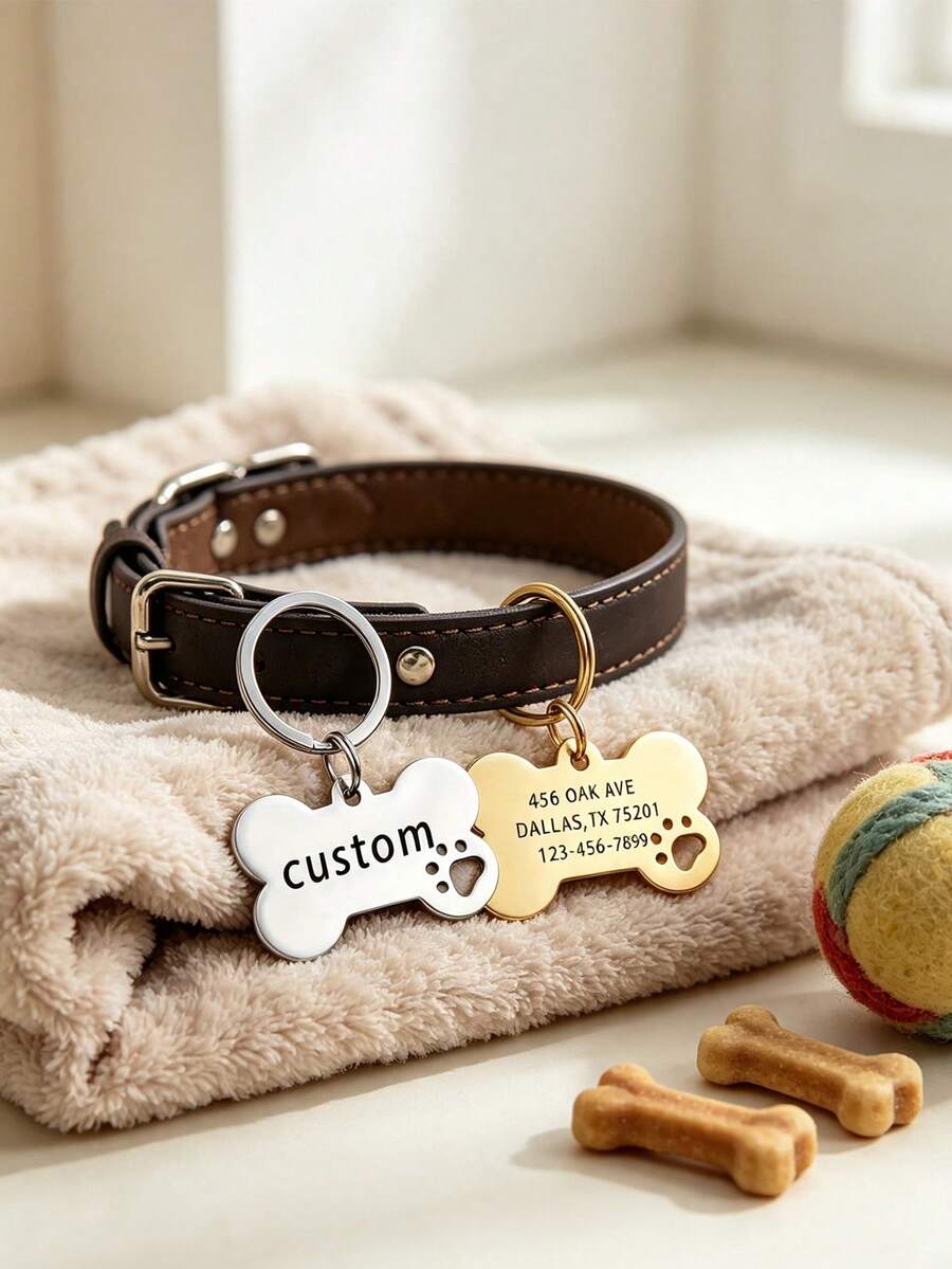Customizable Cat & Dog ID Tags, Supports Engraving Name And Phone Number, Prevents Loss, Serves As ID Tag And Nameplate, Helps You Find Your Beloved Pet - Multicolor - View 1
