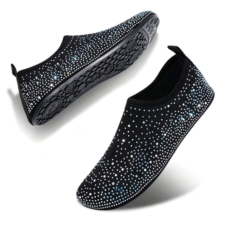 aikwd Unisex Rhinestone Water Shoes, Shiny Non-Slip Diving Socks, Quick-Dry Barefoot Swimming Shoes, Suitable For Beach, Yoga, Pool And Outdoor Activities