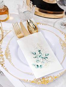 10/20 miếng khăn giấy dùng một lần cao cấp, làm từ giấy không xơ, dày với vân lanh, trang trí họa tiết lá khuynh diệp (không bao gồm dụng cụ), phù hợp cho khách sạn, nhà hàng, quán cà phê, họp mặt gia đình, tiệc sinh nhật - A - Xem 3