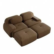 Modular Chaise Lounge Brown Made Of Corduroy For Living Room And Relaxation Area - 棕色雙人座 - 查看 6