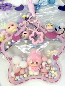 1 Set Sweet Cool Style Dopamine PVC Star Bag Flocked Rabbit Doll Bell Hanging Ornament Macaron Fur Ball Pentagram Hanging Rope Keychain Spring Buckle Bag Accessory Pendant Girl Birthday Gift Party Small Gift - Multicolor - View 3