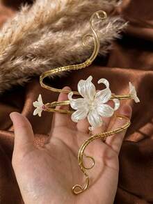 1pc Summer Fashion Floral Arm Chain Exaggerated Geometric Open Metal Bracelet Armlet Suitable For Vacation, Party, Gathering - Multicolor - View 4