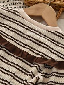 bearleader Girls Autumn 2 Pieces Outfit, Brown And White Oversized Collar Long Sleeve Sweatshirt With Solid Color Casual Flare Pants - Brown - View 5