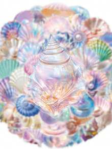 50PCS Colorful Shell & Conch Doodle Decorative Stickers, Suitable For Helmet Decoration, Scrapbooking, Car Decoration, Party Decoration, Adult Stickers, Office Decoration, Label Stickers, Scrapbook Supplies, Laptop, Bags, Guitar, Water Bottle, Fashion Decoration, DIY - Shell - View 5