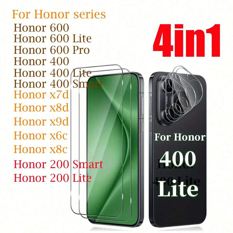 واقي شاشة من الزجاج المقسى لهواتف Honor X8d وX9d و400 Lite و400 و600 و600 Pro و600 Lite وHonor 400 Smart وX7d و200 Lite و200 Smart وX7e وX6e، واقي عدسة كاميرا عالي الدقة، فيلم زجاج مقسى مقاوم للخدش، مقاوم للبصمات، واقي عدسة كاميرا، فيلم شاشة من الزجاج المقسى، وسادة واقي عدسة كاميرا ثلاثية الأبعاد عالية الدقة، فيلم واقي الكاميرا الخلفية - شفاف - مشاهدة 1