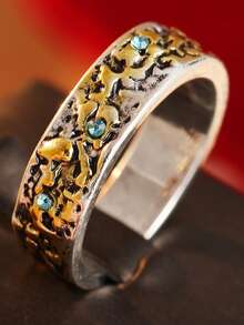 Gmzalx Minimalist Women's Ring, Vintage Texture, Inlaid With Synthetic Zirconia, Suitable For Daily Wear, Cocktail Parties, Unique Holiday Gift - Multicolor - View 4