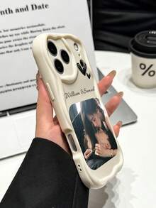 1pc Customized Personalized Photo DIY Lovers Name Heart Element Pattern Fashion Cream Texture Full Coverage Anti-Drop Soft Phone Case, Compatible With Apple 17ProMax/16Pro/15Pro/14 Plus/13 Pro/12 Pro Max/11/XsMax/8/7/6Plus Phone Accessories - White - View 3