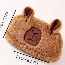 Maillard Color Capybara Plush Pencil Case, Soft Short Plush Embroidered Design, Large Capacity Zipper Storage, Student Stationery Organizer, Desktop Storage, Cute Capybara Plush Stationery Storage Bag, Holiday Gift - A - View 3