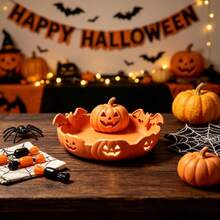 3D Printed Pumpkin Snack Tray Reusable Candy Container Party Supplies - Orange Color - View 5