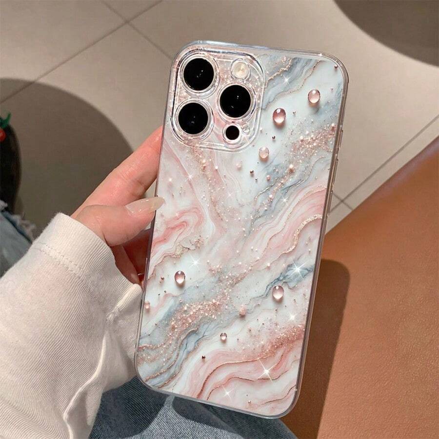 1 pieza Funda de teléfono minimalista con patrón de mármol de concha, alta transparencia, anti-caída, anti-rayones, anti-huellas, carcasa suave de TPU transparente, protección de lente de cámara compatible con Apple, Nothing, Pixel, funda protectora - Multicolor - Ver 1