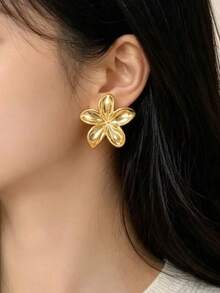4-16pcs Women's Elegant Gold Stud Earrings Set, Exaggerated Large Five-Petal Flower, Bow, Shell, Conch Series Earrings Set, Made Of ABS Resin Material With High Color Retention Gold Plating Process, Resistant To Fading, Friendly To Sensitive Ears, Suitable For Daily Commute, Dating, Vacation And Holidays - Gold - View 9