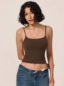 TimeOff Women's 1pc Solid Color Spaghetti Strap Backless Padded Cropped Tank Top For Outdoor Running And Fitness - Mocha Brown - View 7