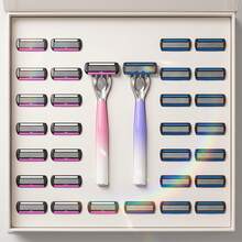 High-Quality Gradient Color Women's Manual Shaving Set With 6/12/18/24 Replacement 6-Layer Stainless Steel Razor Blades, Washable Razor For Intimate Areas, Underarm Hair, Leg Hair, Shaving Tool, Body Grooming Razor, Men's Shaving Razor, Beard Razor, Daily Hair Trimming, Premium Travel Choice - 1 Gradient Blue Handle + 6 Replacement Blades - View 1