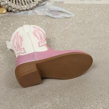 Girls' Glitter Embroidered Patchwork Western Cowboy Boots - Pink - View 7