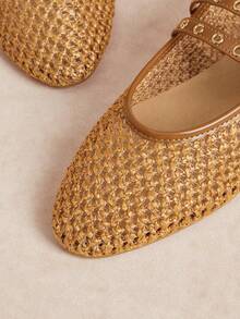 Women's Minimalist Patchwork Breathable Mesh Slip-On Square Toe Flat Brown Shoes With Adjustable Slip-On Buckle, Comfortable And Secure Fit, Suitable For Daily Commute, Dating And Vacation - Brown - View 5