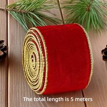 1pc Christmas Flocked Flocked Ribbon, Red & Green Dual Color Gold Edge Luxury Satin Fabric, Handmade DIY Bow Material, Christmas Gift Box & Flower Packaging, Christmas Tree Hanging Decor, Christmas & Halloween Party Scene Decoration Ribbon - A - View 13