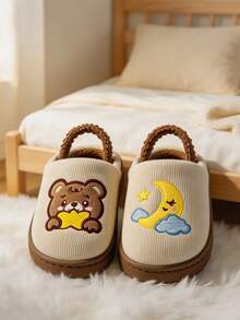 New Cartoon Moon Bear Children's Warm Slippers, Suitable For Autumn/Winter Indoor Wear, Thick Soft Sole Baby Plush Slippers - Coffee Brown - View 4