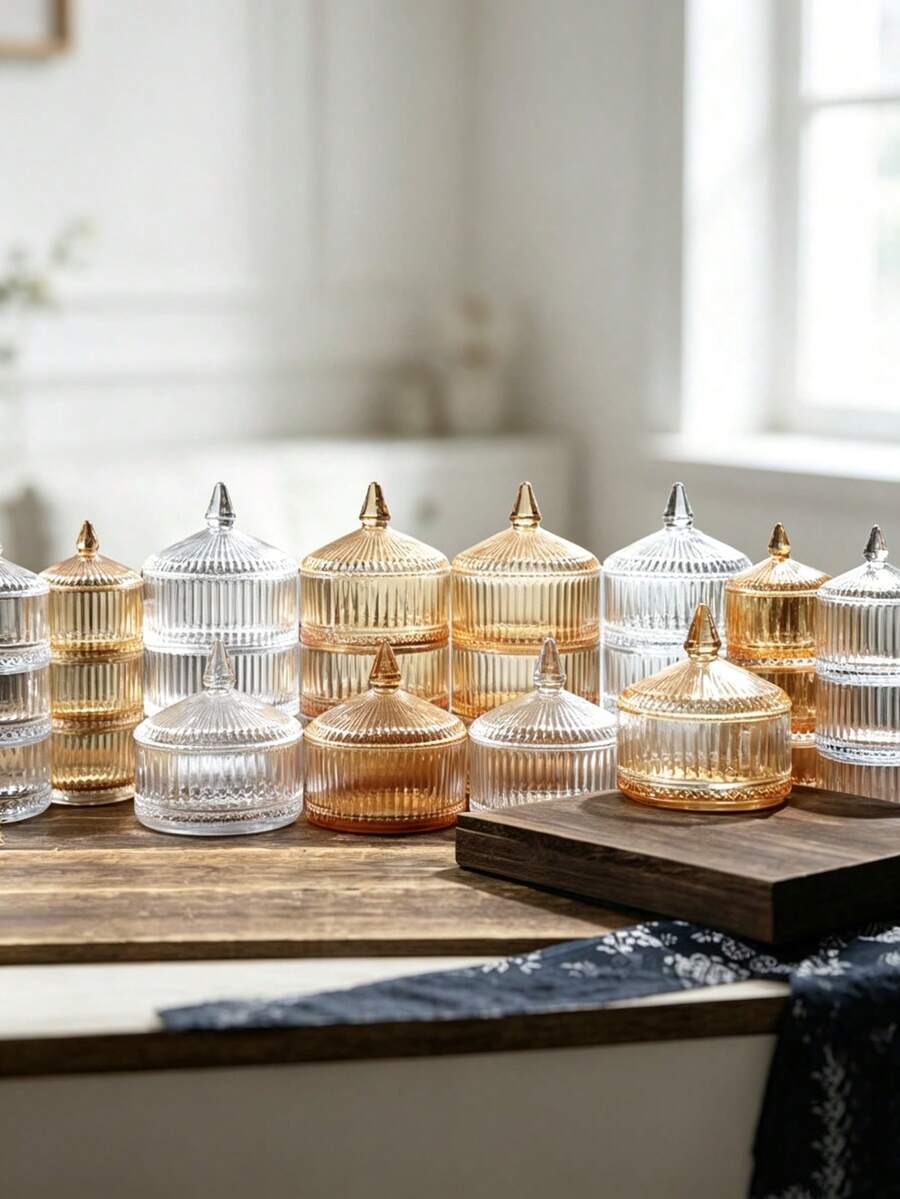 3‑Tier/1-Tier Stackable Glass Candy Jar, Decorative Storage Canister With Lid, Decorative Jar,Kitchen Organizer,Multi‑Layer Divided Snack Container For Sweets Nuts Cookie Home Kitchen Countertop,Two Color Options