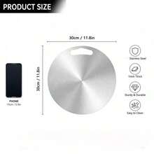 Powcan Stainless Steel Round Cutting Board With Handle, Brushed Metal Finish. Durable Kitchenware For Meat, Veggies, & Dough. Easy-Clean & Lightweight. Ideal For Home Hospitality, School, & Lunch Box Prep. - 1PC - View 12