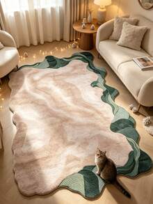 1 pieza Alfombra decorativa de patchwork marrón claro & verde, decoración de dormitorio, alfombra pequeña, alfombra, decoración del hogar, alfombra de sala de estar, alfombra pequeña de sala de estar, alfombra de dormitorio, decoración del hogar de sala de estar, alfombra de exterior, alfombra lavable, regalo de graduación - Marrón claro combinado con verde - Ver 2