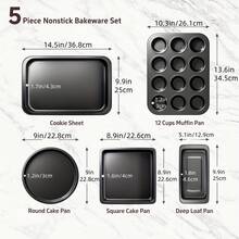 Baking Pan Set, 1/5pcs Non-Stick Baking Tools, Includes Round/Square Cake Pans, Muffin Bread Pan, Roasting Pan, Oven Baking Sheet, Kitchen Baking Cookware Set, Baking Trays And Supplies, In Black - Black - View 5