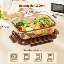 High Borosilicate Glass Lunch Box, Microwave , Suitable For Office Workers' Rice Lunch Box Bowl Food Storage Container, Separable Bento Box - Multicolor - View 10