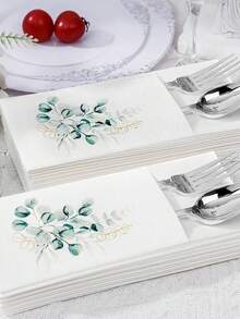 10/20 miếng khăn giấy dùng một lần cao cấp, làm từ giấy không xơ, dày với vân lanh, trang trí họa tiết lá khuynh diệp (không bao gồm dụng cụ), phù hợp cho khách sạn, nhà hàng, quán cà phê, họp mặt gia đình, tiệc sinh nhật - A - Xem 9