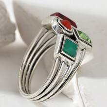 Cincin Gugusan Batu Permata Aneka Warna Gaya Art Deco Klasik, Aksesori Elegan dan Menarik untuk Wanita, Cocok untuk Liburan dan Ulang Tahun. - Perak - View 3