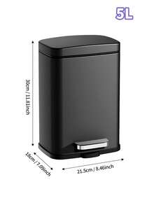 5L Metal Square Pedal Trash Can With Soft-Close Lid, Stainless Steel Luxury Household Living Room Bedroom Kitchen Garbage Bin, Quiet Pedal-Operated Indoor Trash Can With Removable Inner Bucket - View 13