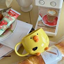 1 Mug Keramik Bergambar Anak Ayam Cemberut yang Modis, Kreatif, dan Lucu, Cocok untuk Jus Sarapan, Susu, dan Kopi Kartun - MultiWarna - View 3