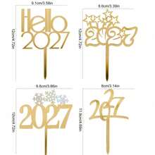 1pc/3pcs/9pcs Gold Hello 2027 Acrylic Cake Toppers, New Year Christmas Party Cake Decorations - Multicolor - View 6