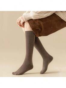 2/4 Pairs Women's Knee-High Socks, Thermal Lined Warm Design, Thick Mid-Calf Thermal Socks, Solid Color Floor Slippers Sleep Socks, Suitable For Autumn/Winter Cold Weather, (1 Pair), 6/8piece - Multicolor - View 5